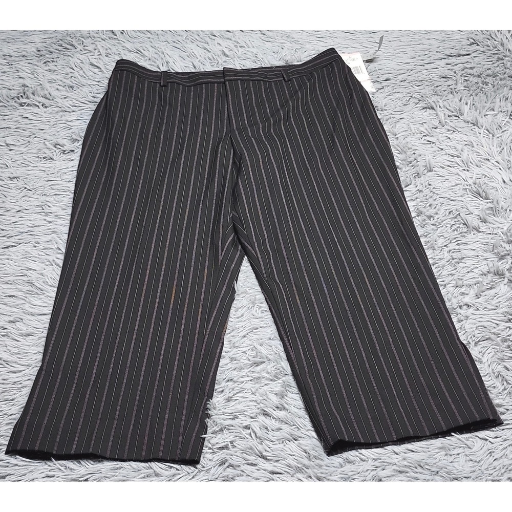 New Nine West Capri Pants Womens 10 Black Pink Pinstripe Stretch Wide Leg NWT
